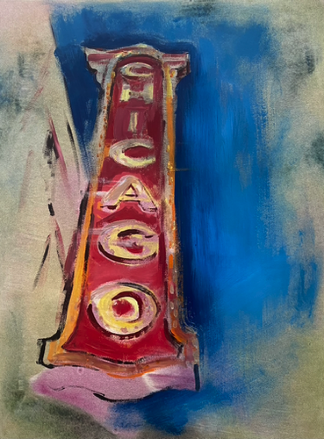 Gregg Chadwick
Vantage Point (Chicago Theatre) 
30"x22" gouache on paper 2021
Robyn Walter Collection, Illinois
Sold by Saatchi Art - August 2022